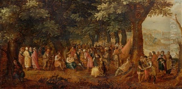 Forest Landscape With The Adoration Of The Magi, John The Baptist Preaching, And The Baptism Of Christ Oil Painting by David Vinckboons I