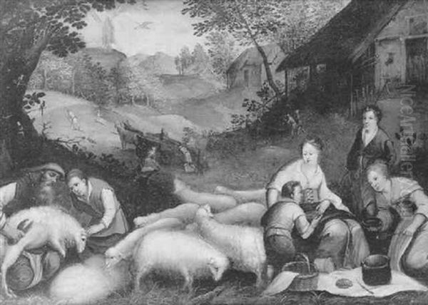 La Tonte Des Moutons (l'automne) Oil Painting by Johannes Vinckeboons