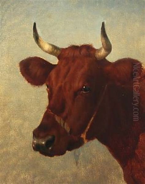 Portrait Of A Reddish Cow Oil Painting by Ejnar Vindfeldt