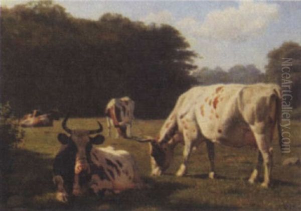 Landskab Med Graessende Og Liggende Koer Oil Painting by Ejnar Vindfeldt