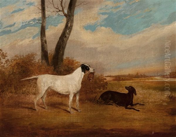 Gun Dogs In A Landscape (pair) Oil Painting by John Vine
