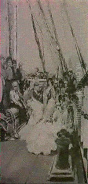 Figures On Board Ship Oil Painting by Salvador Viniegra Y Lasso