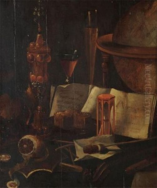 Still Life With Antiquities And Lemon Oil Painting by Vincent Laurentsz. van der Vinne I