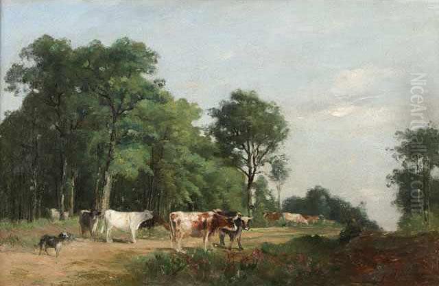 Vaches Aupaturage Oil Painting by Jacques Alfred Brielman