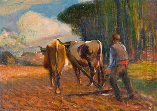 Buoi Al Lavoro Oil Painting by Giulio Cesare Vinzio