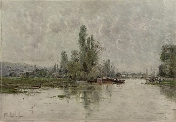 Bords De La Seine-environs De Vernon: The River Seine Near Vernon, France Oil Painting by Victor Viollet-Le-Duc