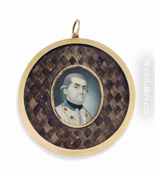 An Officer, In White Coat With Brass Buttons And Blue Collar, White Frilled Cravat And Black Stock, Powdered Hair Oil Painting by Henry Francois Gabriel Viollier