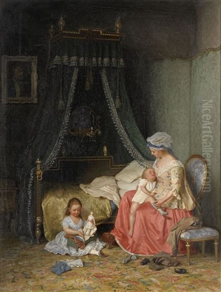 Sangkammarinterior Med Mor Och Barn Oil Painting by Gottfrid Virgin