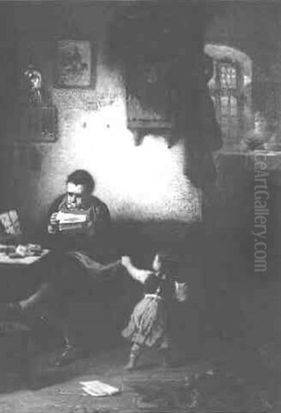 The Letter Oil Painting by August Vischer