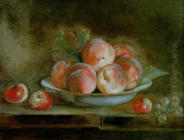 Nature Morte Au Plat De Peches Et Pommes Sur Un Entablement Oil Painting by Francois Xavier Vispre