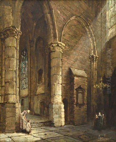 Cathedral Interior Oil Painting by Adrian Nicholaas Visser