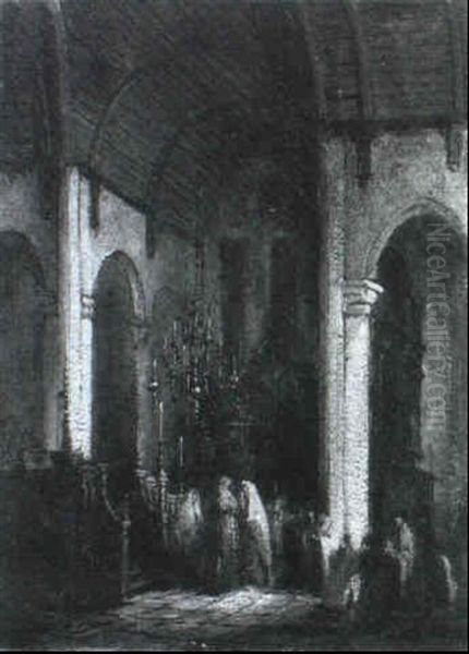 The Interior Of A Dutch Synagogue Oil Painting by Adrian Nicholaas Visser