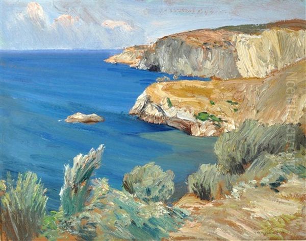 Marina Con Scogliera Oil Painting by Eugenio Viti