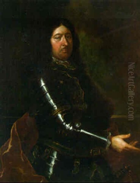 Portrait Of A Nobleman, Three-quarter-length, In Armour And A Red Mantle Oil Painting by Joseph Vivien