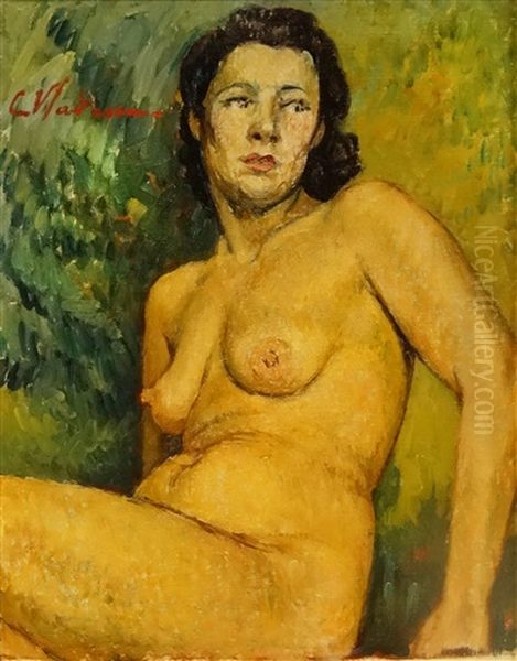 Nude Sitting Oil Painting by Constantin Vladescu