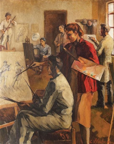In Atelier Oil Painting by Constantin Vladescu