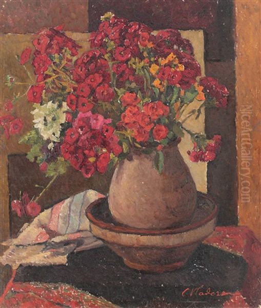 Char With Carnations Oil Painting by Constantin Vladescu