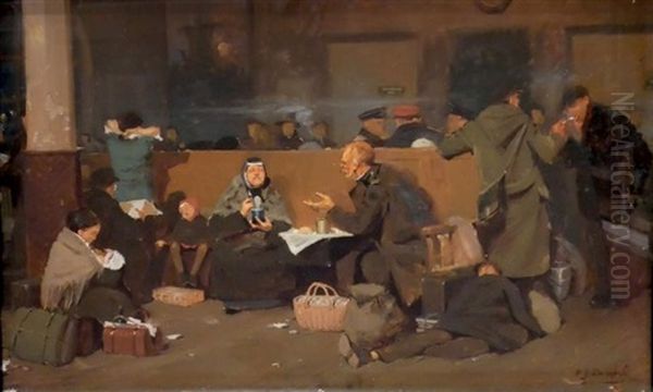 La Salle D'attente, 1917 Oil Painting by Ivan Alexeievitch Vladimirov
