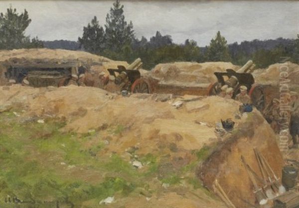 A Day In The Trenches Oil Painting by Ivan Alexeievitch Vladimirov