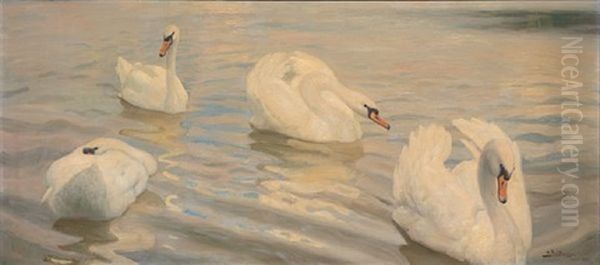 Svaner Oil Painting by Boris E. Vladimirsky