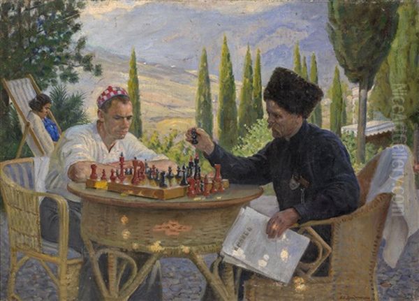 The Chess Match Oil Painting by Boris E. Vladimirsky