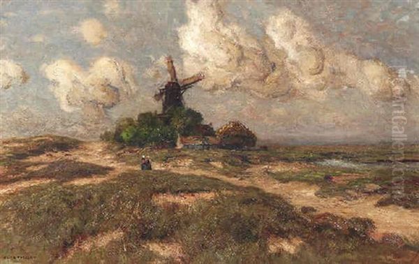 Hollandische Dunenlandschaft Mit Windmuhle Oil Painting by Fritz Voellmy