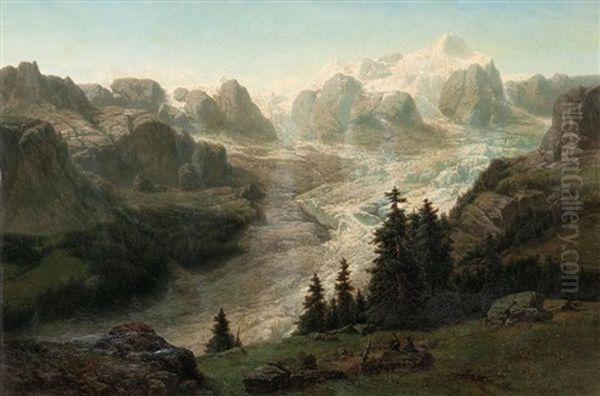 Gletsjerlandschap Met Personages Oil Painting by Johannes Gysbert Vogel the Younger