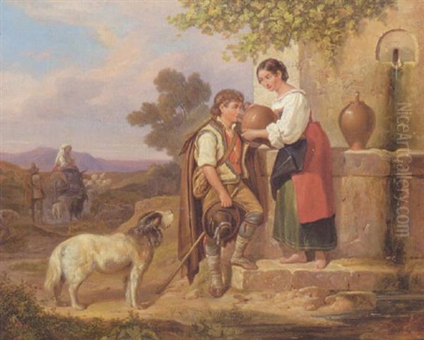 Italian Idyl Oil Painting by Ludwig (Georg L.) Vogel