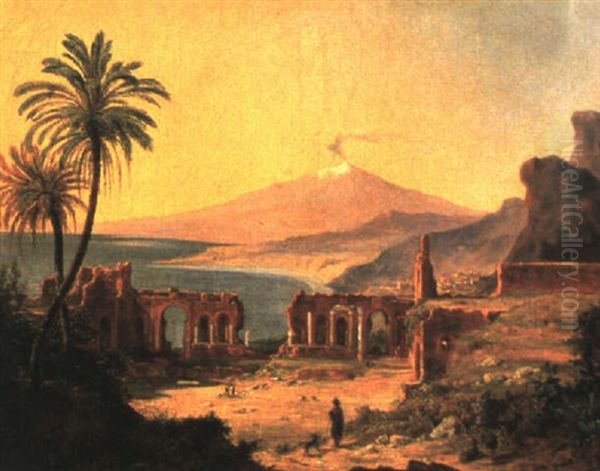 Italienische Landschaft Mit W,scherinnen Oil Painting by Ludwig (Georg L.) Vogel