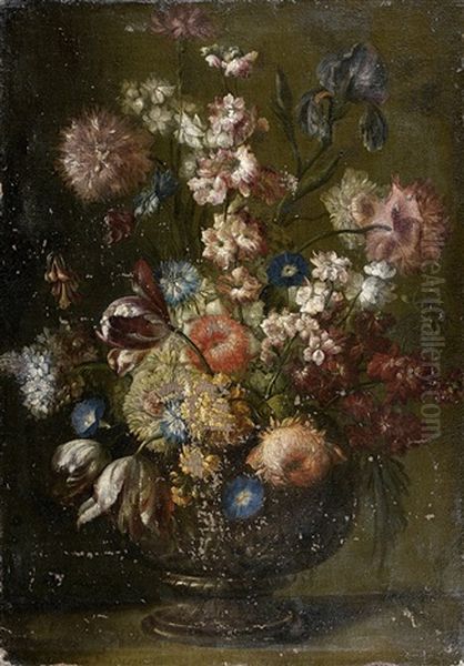 Bouquet De Fleurs Sur Un Entablement Oil Painting by Karel Van Vogelaer, Called Distelbloom