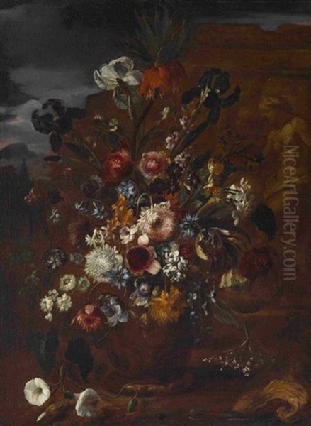 Blumenstillleben Oil Painting by Karel Van Vogelaer, Called Distelbloom