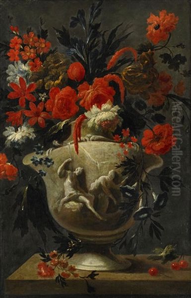 Blomsterstilleben Oil Painting by Karel Van Vogelaer, Called Distelbloom