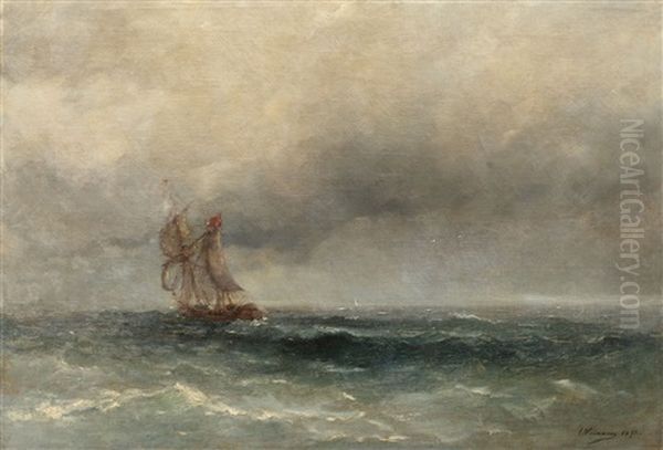 Corabie Pe Mare Oil Painting by Eugen (Cean) Voinescu