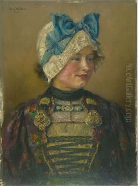Junge Frau In Tracht Oil Painting by Robert Voelcker