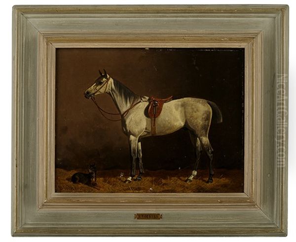 Transad Och Sadlad Skimmel Samt Hund Oil Painting by Emil Volkers