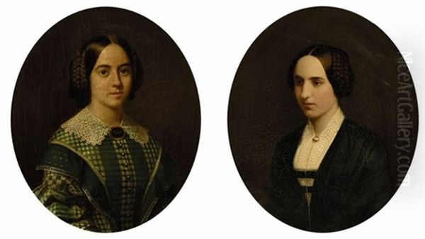 Damenportraits (2 Works) Oil Painting by Wilhelm Volkhart