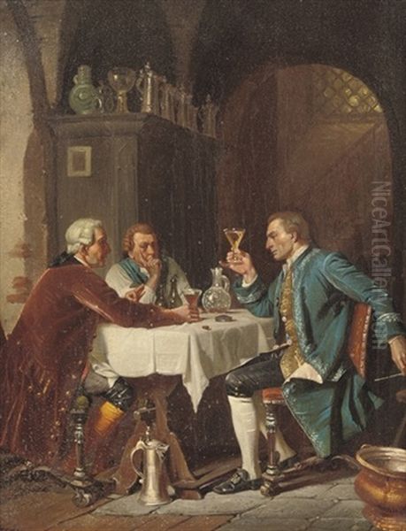 Having A Drink (+ The Rose; Pair) Oil Painting by Franz Voelkl