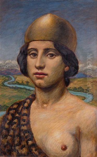 Amazone Vor Weiter Fluslandschaft Oil Painting by Arthur Volkmann