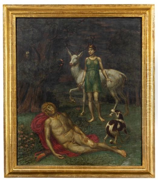 Luna Und Endymion Bzw. Endymion Von Diana Belauscht Oil Painting by Arthur Volkmann