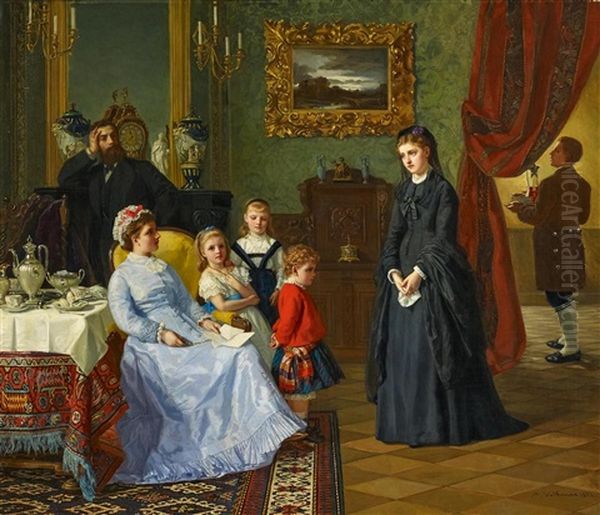 Die Neue Erzieherin Oil Painting by Antonie Volkmar