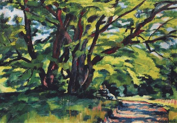 A Park In Hamburg Oil Painting by Hugo Volkwarth