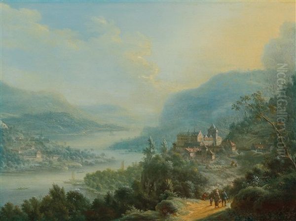 An Extensive River Landscape Oil Painting by Johann Christian Vollerdt or Vollaert