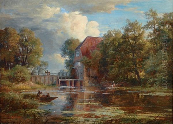 At The Wohldorf Water Mill Oil Painting by Adolf Vollmer