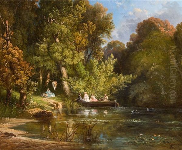 Sonntagsangler An Der Alster Oil Painting by Adolf Vollmer