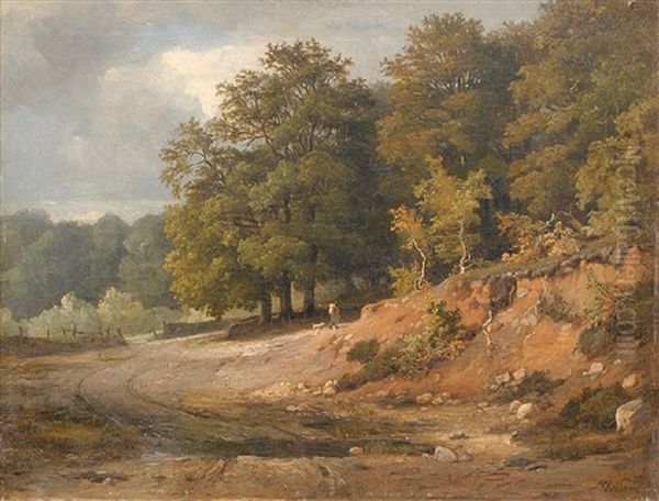 Wanderer Mit Hund In Einer Waldlandschaft Oil Painting by Adolf Vollmer