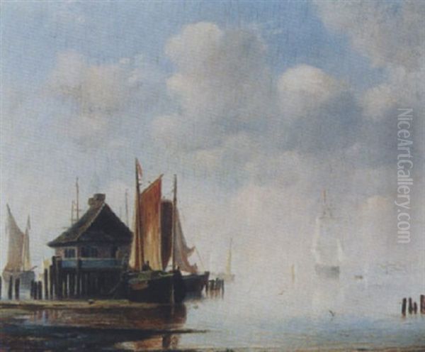 Kleiner Hafen Mit Segelschiffen Oil Painting by Adolf Vollmer