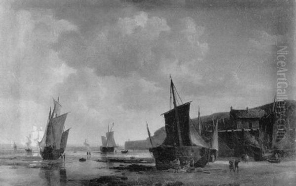 Schiffe Im Hafen Bei Ebbe Oil Painting by Adolf Vollmer
