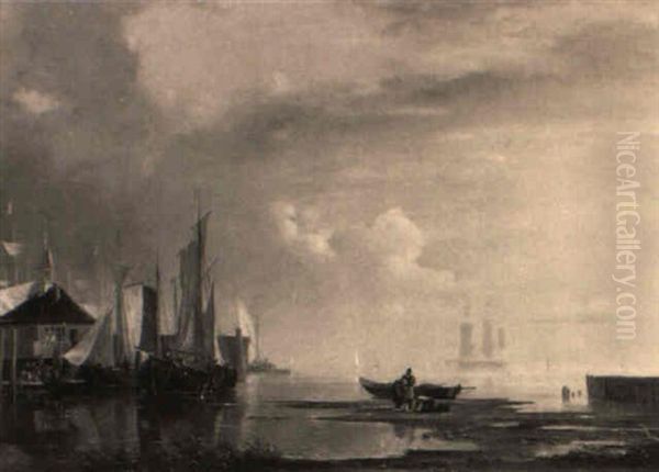 Segelschiffe Im Hafen Oil Painting by Adolf Vollmer