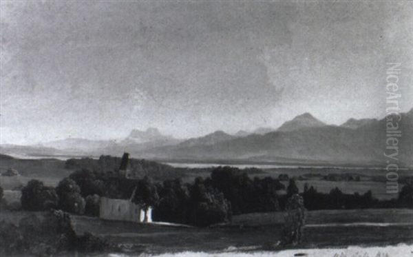 Voralpenlandschaft Mit Kapelle Oil Painting by Adolf Vollmer