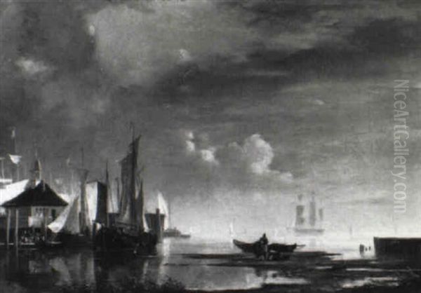 Segelschiffe Im Hafen Oil Painting by Adolf Vollmer